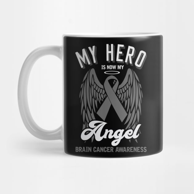 My Hero is Now My Angel Brain Cancer Awareness Grey Ribbon by Antoniusvermeu